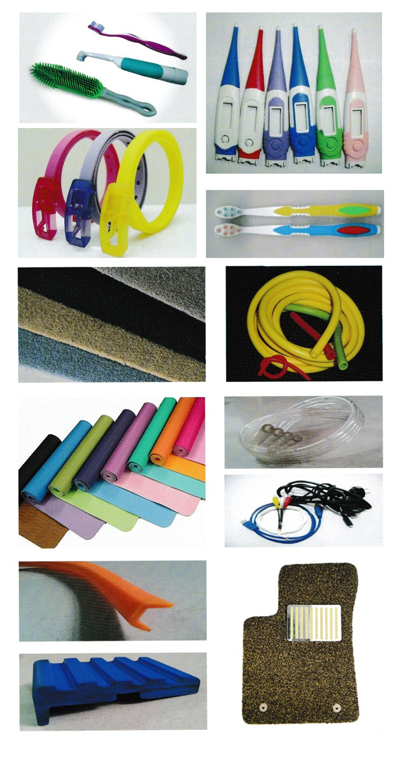 TPR/TPE advantages: Thermoplastic elastomer TPR,TPE is a kind of rubber, high elasticity, high strength,high elasticity, but also has the charac-teristics ofinjection molding,environmentally friendly non-toxic safe, wide range of hardness, with excellent coloring,soft touch, weather resistance, fatigue resistance and tempera-ture resistance，excellent processing performance, not curing,can be recycled to reduce costs，both the second injection molding,and PP,PE,PC,PS,ABS and other adhesive coated substrate material can also be separate molding.